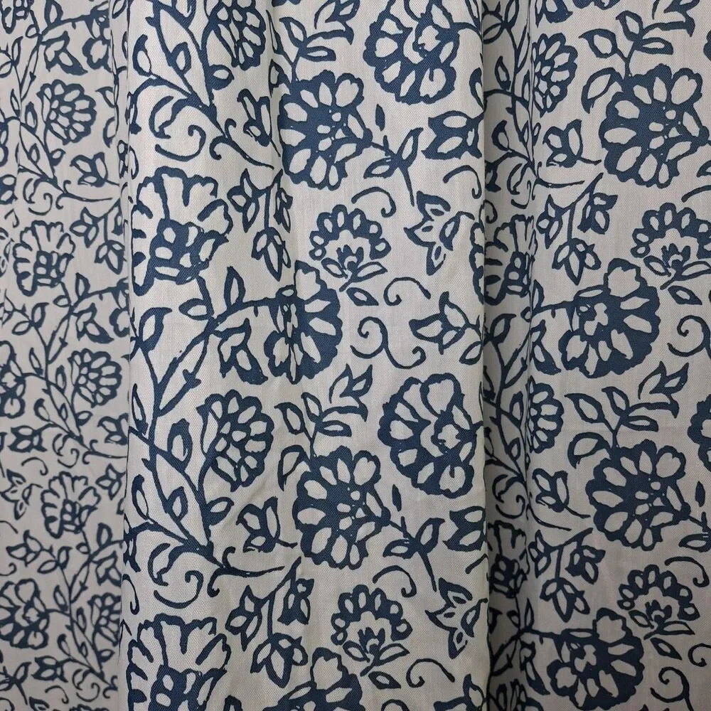 IKEA Mjolkort Floral Curtain Panels 3 PC Set Blue White 57x98 Nautical Coastal